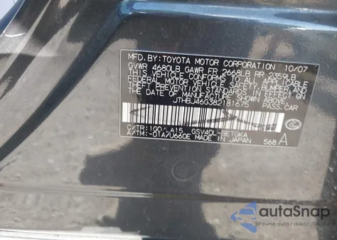 2008 Lexus Es 350 из США, поврежденный, VIN JTHBJ46G382181675